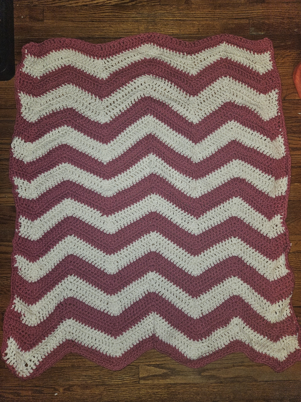 Handmade Chevron Crochet Blanket - Mauve & White